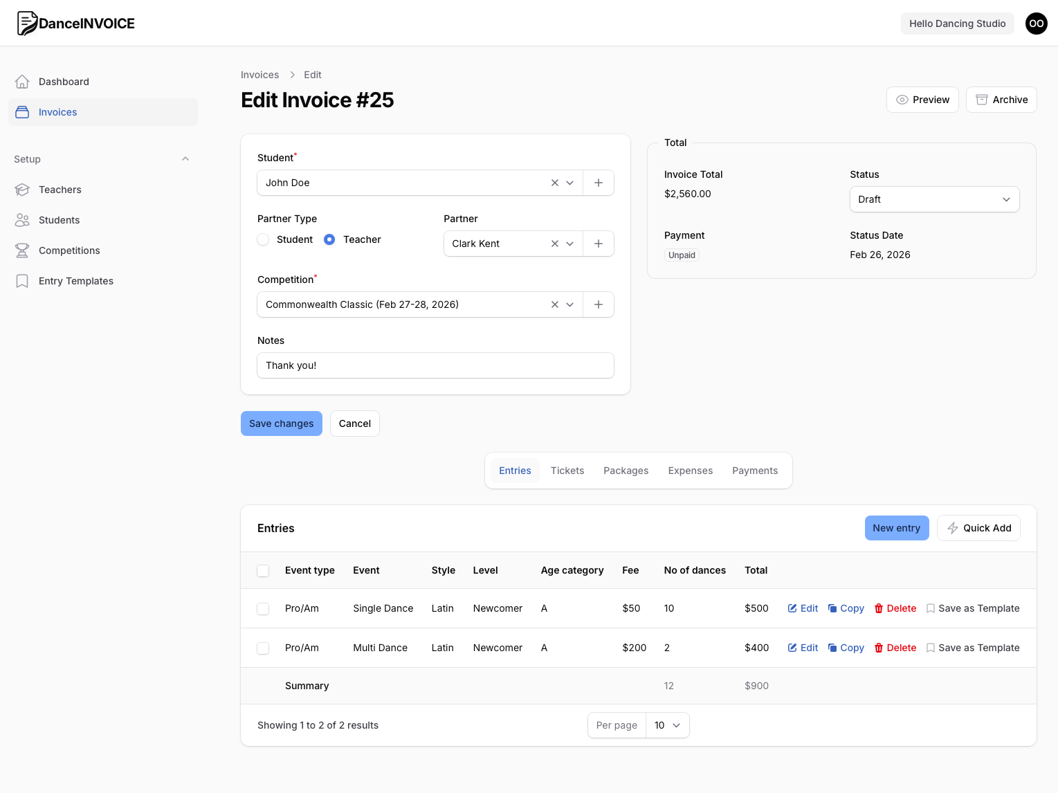 dance invoice hero image